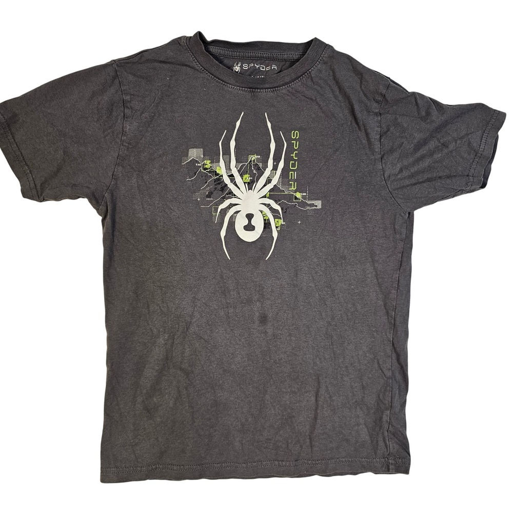 Spyder Boys Gray Graphic T-Shirt Spider Logo Topographic Map Size M 10/12